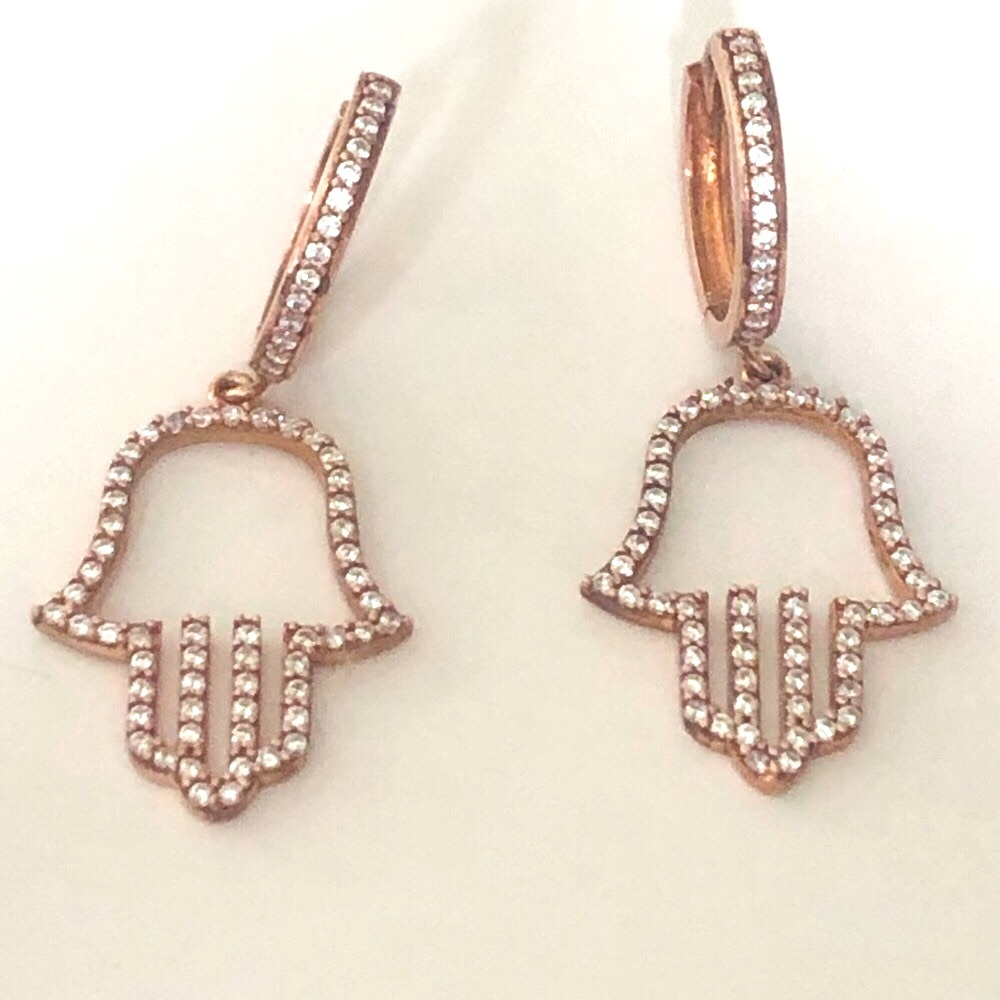 🤚🏻925 Silver cz hamsa hoop earrings 14K rose gold plated